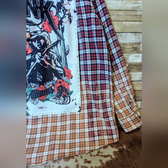 Hank Williams Jr Upcycled Handcrafted Dip Dye Bleach Flannel Shirt - Picture 4 of 16